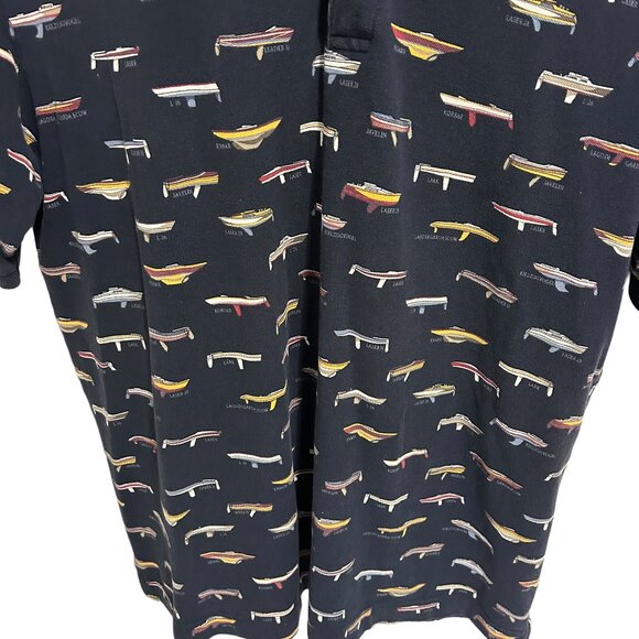 Vintage Nautica Polo Shirt Mens XXL Boats All Over Print Dark Blue Boating - Picture 5 of 7